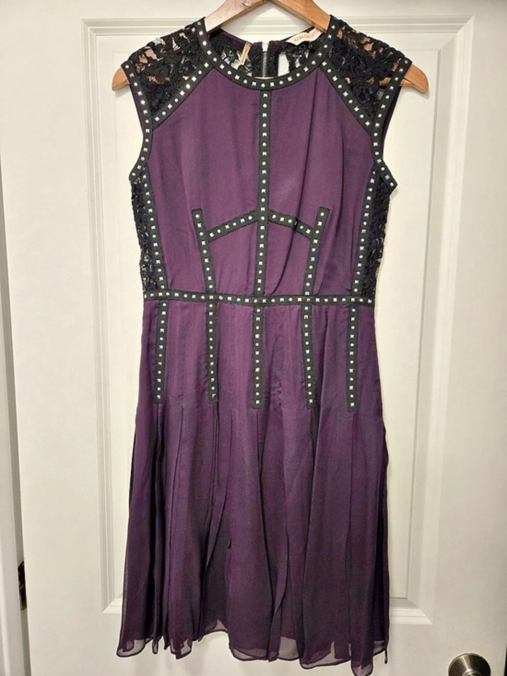 Rebecca Taylor Studded Trim Silk-Blend Lace Cocktail Dress Size 4